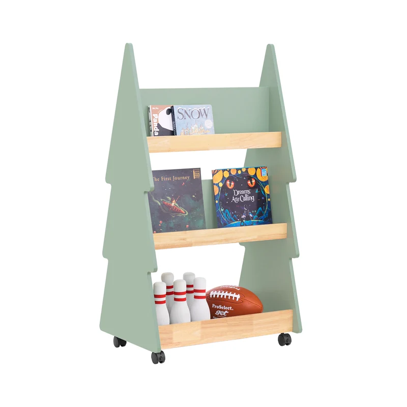 SoBuy KMB99-H-GR Bibliothèque Enfant à roulettes Étagère à Livres Enfant Étagère pour Chambre d'enfant avec 5 étagères et 4 roulettes