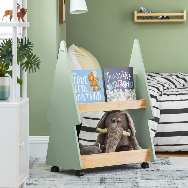 SoBuy KMB99-GR Bibliothèque Enfant à roulettes Étagère à Livres Enfant Étagère pour Chambre d'enfant avec 3 étagères et 4 roulettes