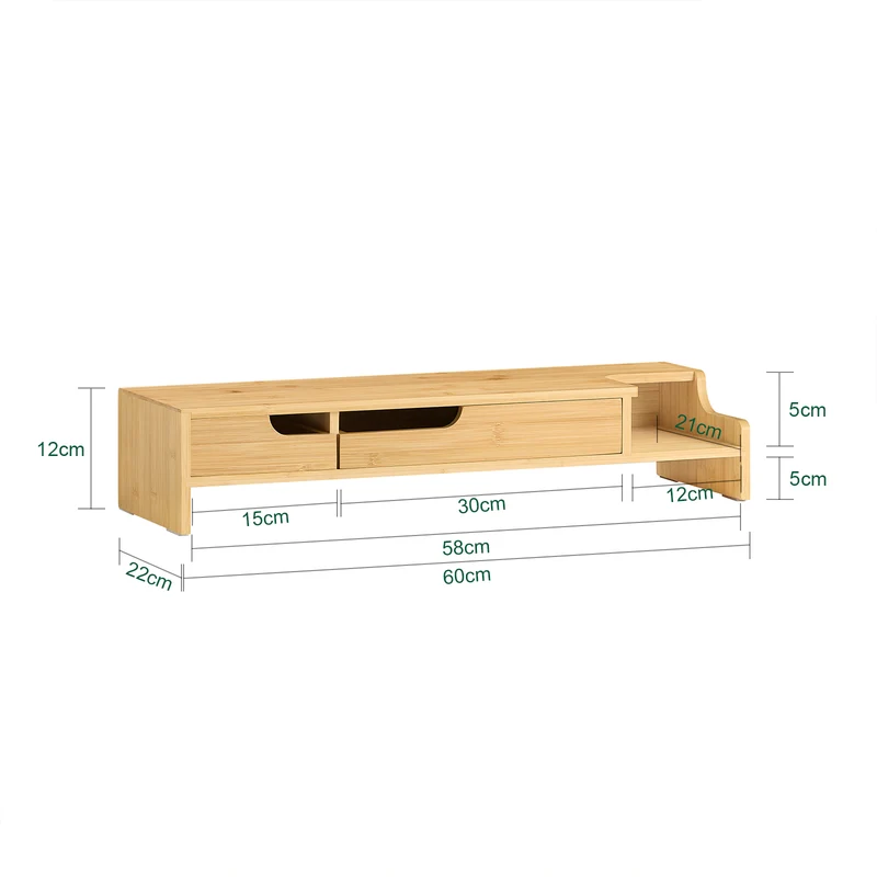 SoBuy BBF12-N Réhausseur d'écran Support de moniteur écran ergonomique Support pour écran d'ordinateur universal, 2 tiroirs