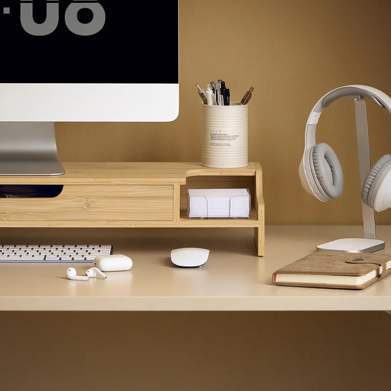 SoBuy BBF12-N Réhausseur d'écran Support de moniteur écran ergonomique Support pour écran d'ordinateur universal, 2 tiroirs