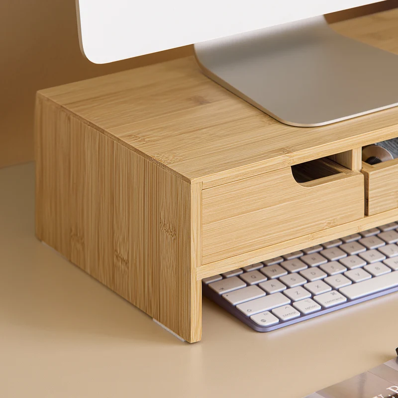 SoBuy BBF12-N Réhausseur d'écran Support de moniteur écran ergonomique Support pour écran d'ordinateur universal, 2 tiroirs