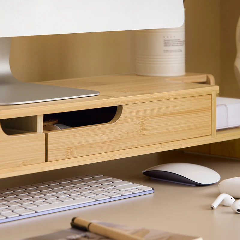 SoBuy BBF12-N Réhausseur d'écran Support de moniteur écran ergonomique Support pour écran d'ordinateur universal, 2 tiroirs