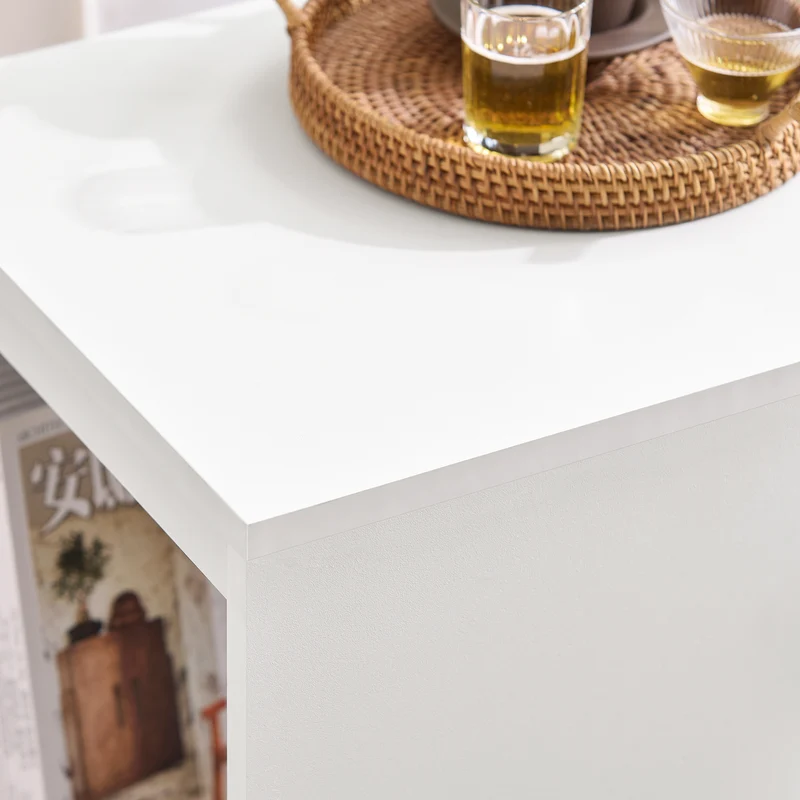 SoBuy FBT142-W Table d’Appoint, Bout de Canapé de Salon, à roulettes, Chariot de Bureau avec tiroir et Portes en Verre