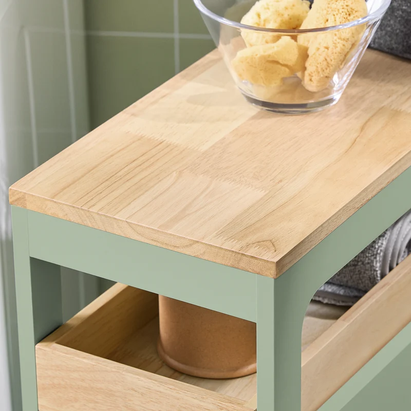 SoBuy BZR54-GR Meuble Salle de Bain à roulettes, Armoire de Salle de Bain Étroit avec 3 Tiroirs et Étagère Réglable, Petit Meuble WC en Bois pour Toilette, Vert, 65x24x82cm