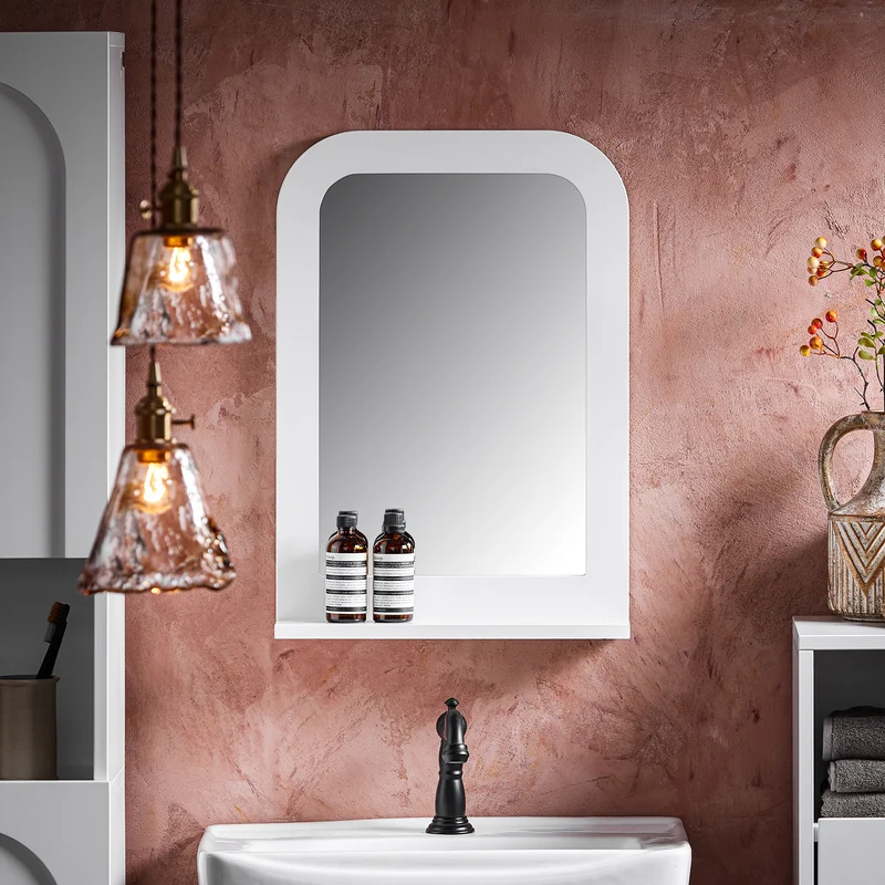 SoBuy BZR162-W Miroir Mural, Miroir de Salle de Bain avec Étagère Plateau, Suspendu , Chambre, Salon