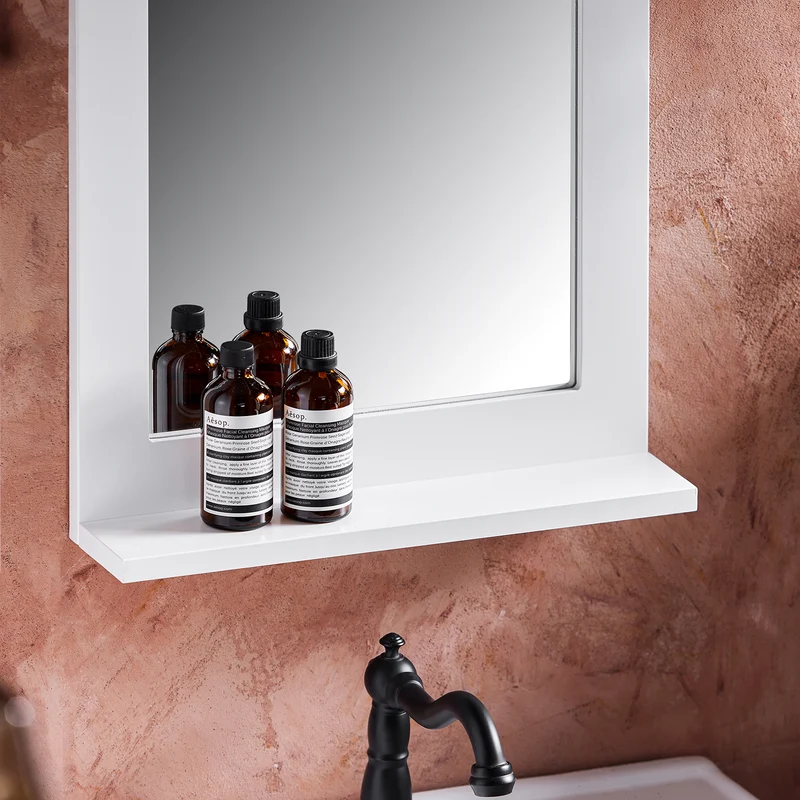 SoBuy BZR162-W Miroir Mural, Miroir de Salle de Bain avec Étagère Plateau, Suspendu , Chambre, Salon