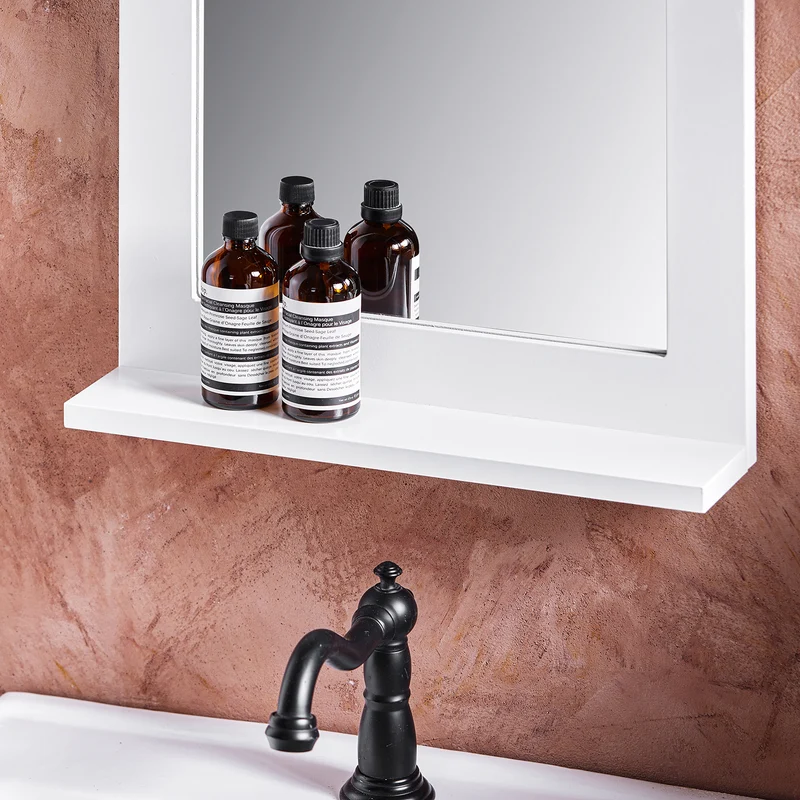 SoBuy BZR162-W Miroir Mural, Miroir de Salle de Bain avec Étagère Plateau, Suspendu , Chambre, Salon