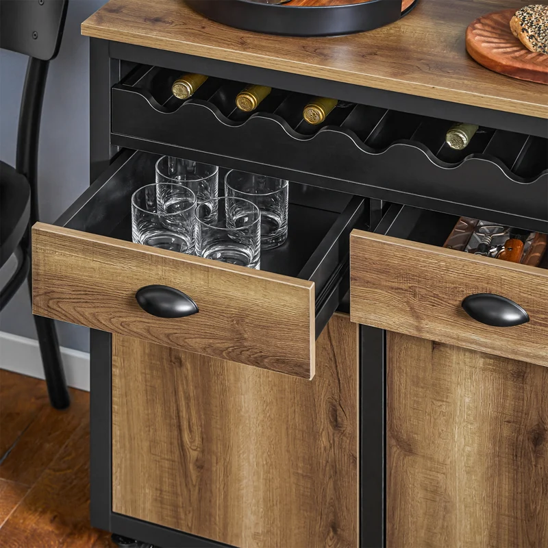 SoBuy FKW122-SCH Desserte de Cuisine à roulettes Chariot de Cuisine, 1 Porte-Bouteilles, 2 Tiroirs et 2 Portes