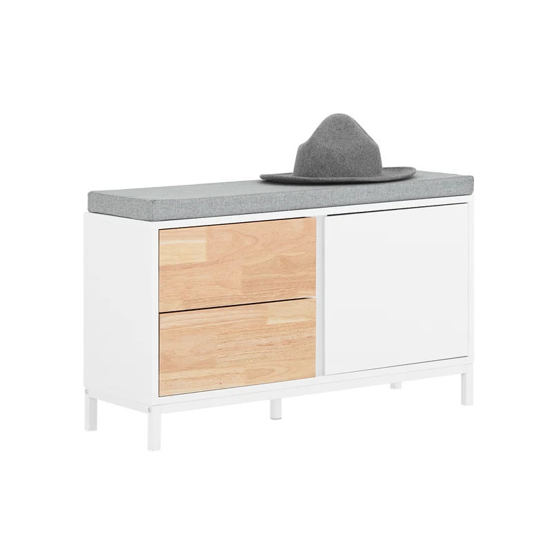 SoBuy FSR167-WN Banc à Chaussures, Banc de Rangement avec Coussin rembourré, Meuble Bas Entrée sur Pieds avec 1 Porte et 2 Tiroirs