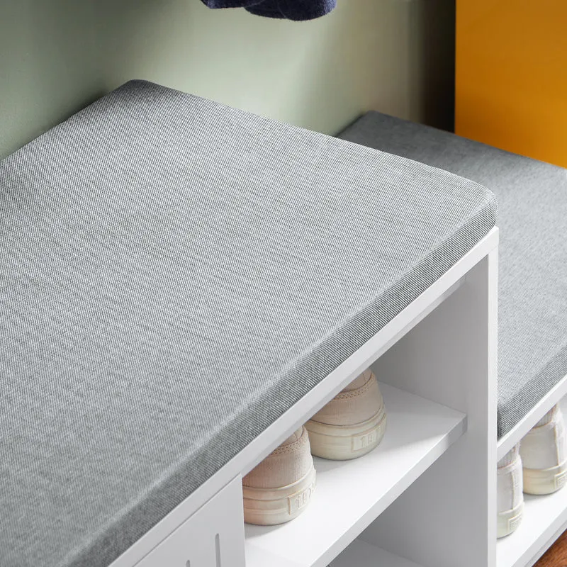 SoBuy FSR166-W Banc de Rangement, Banc à Chaussures avec 2 Coussin Rembourré, avec 1 Porte Coulissante et 3 Compartiments