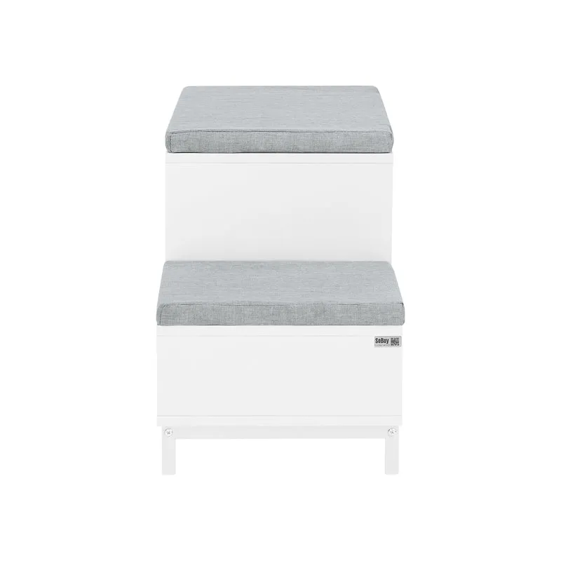 SoBuy FSR166-W Banc de Rangement, Banc à Chaussures avec 2 Coussin Rembourré, avec 1 Porte Coulissante et 3 Compartiments