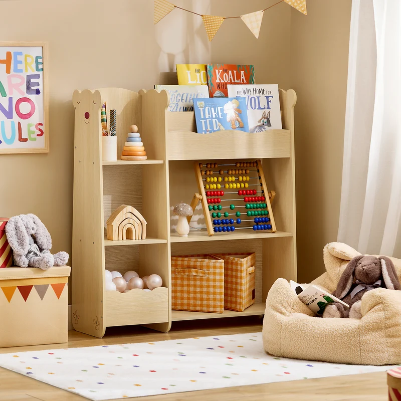 SoBuy KMB101-N Étagère de Rangement pour Enfants, Meuble Rangement pour Livres et Jouets, Bibliothèque Organisateur pour Chambre d'Enfants, Salle de Jeux, Salon, 91x30x100 cm