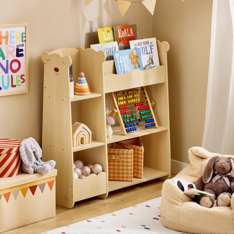 SoBuy KMB101-N Étagère de Rangement pour Enfants, Meuble Rangement pour Livres et Jouets, Bibliothèque Organisateur pour Chambre d'Enfants, Salle de Jeux, Salon, 91x30x100 cm