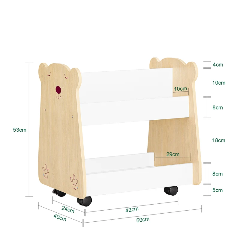 SoBuy KMB103-WN Étagère à Livres pour Enfant, Étagère à Jouets, Bibliothèque à roulettes pour Chambre d'enfant et Salle de Jeux