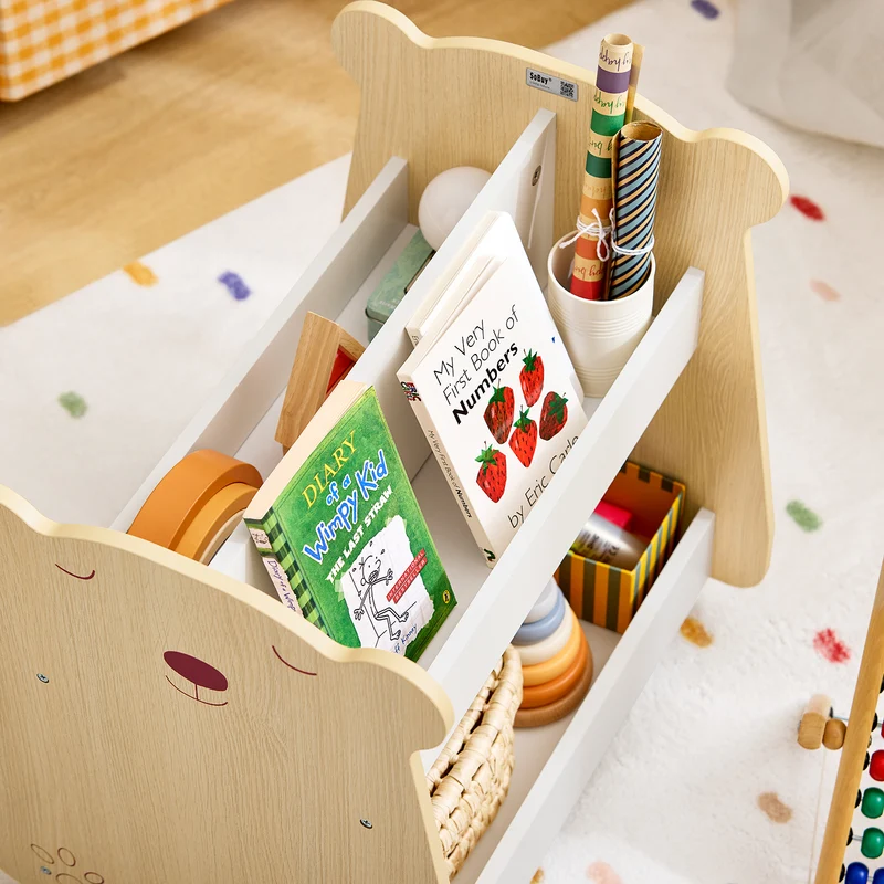 SoBuy KMB103-WN Étagère à Livres pour Enfant, Étagère à Jouets, Bibliothèque à roulettes pour Chambre d'enfant et Salle de Jeux