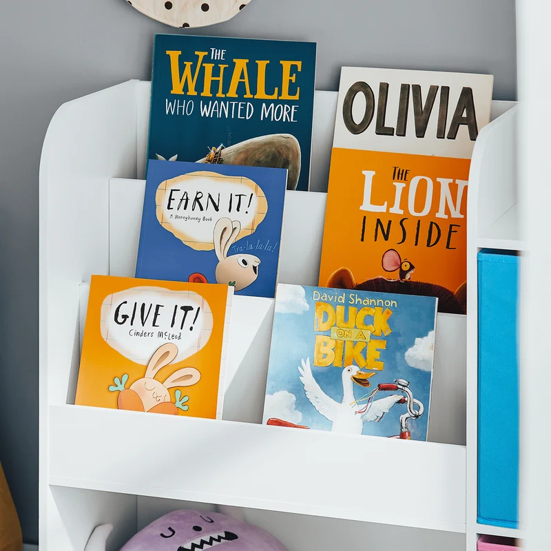 SoBuy KMB37-F Étagère de Rangement pour Livres et Jouets Étagère à Livres Meuble de Rangement Multifonctionnel avec 2 Paniers