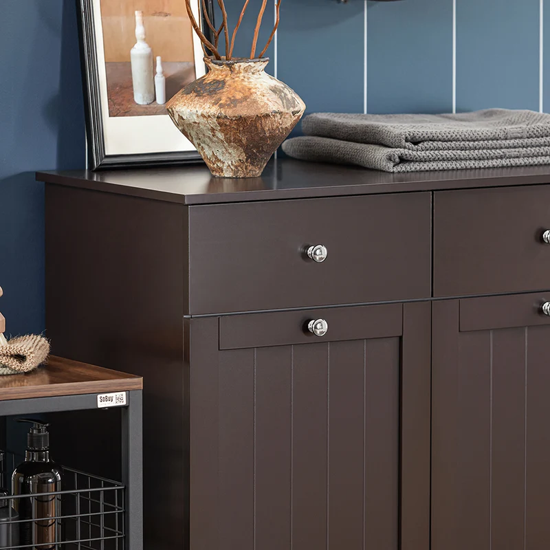 SoBuy BZR33-BR Meuble Bas de Salle de Bain Armoire Toilette avec 2 Tiroirs et 2 Paniers