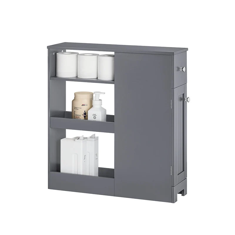 SoBuy BZR106-DG Armoire Étroit Armoire Toilettes WC Compact sur Roulettes Support Papier Toilette Chariot de Stockage Polyvalente