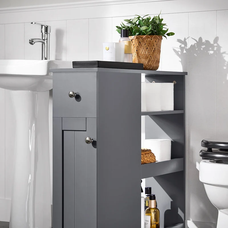 SoBuy BZR106-DG Armoire Étroit Armoire Toilettes WC Compact sur Roulettes Support Papier Toilette Chariot de Stockage Polyvalente