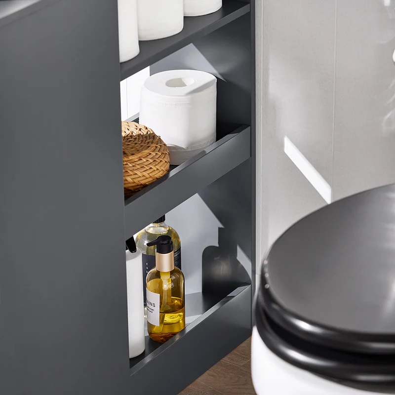 SoBuy BZR106-DG Armoire Étroit Armoire Toilettes WC Compact sur Roulettes Support Papier Toilette Chariot de Stockage Polyvalente