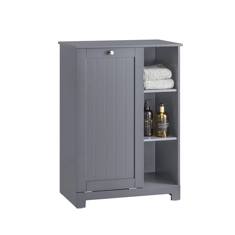 SoBuy BZR105-DG Meuble Bas Armoire à Linge avec Sac à Linge, Coffre à Linge, Porte Vêtement, Corbeille à Linge Sale