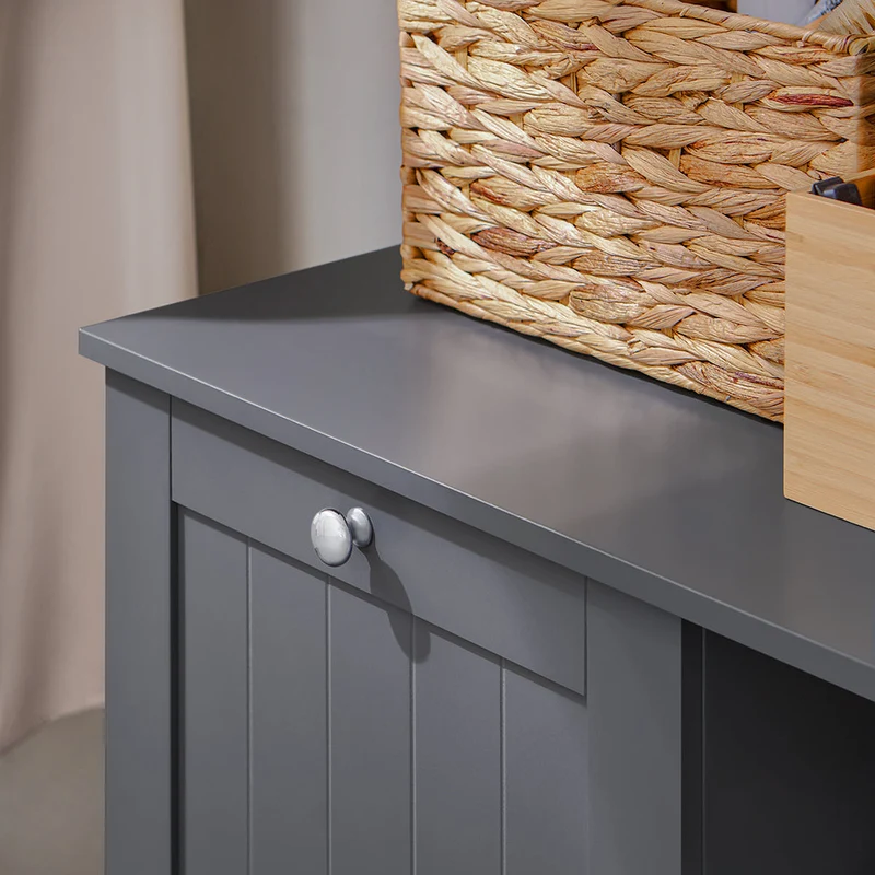 SoBuy BZR105-DG Meuble Bas Armoire à Linge avec Sac à Linge, Coffre à Linge, Porte Vêtement, Corbeille à Linge Sale