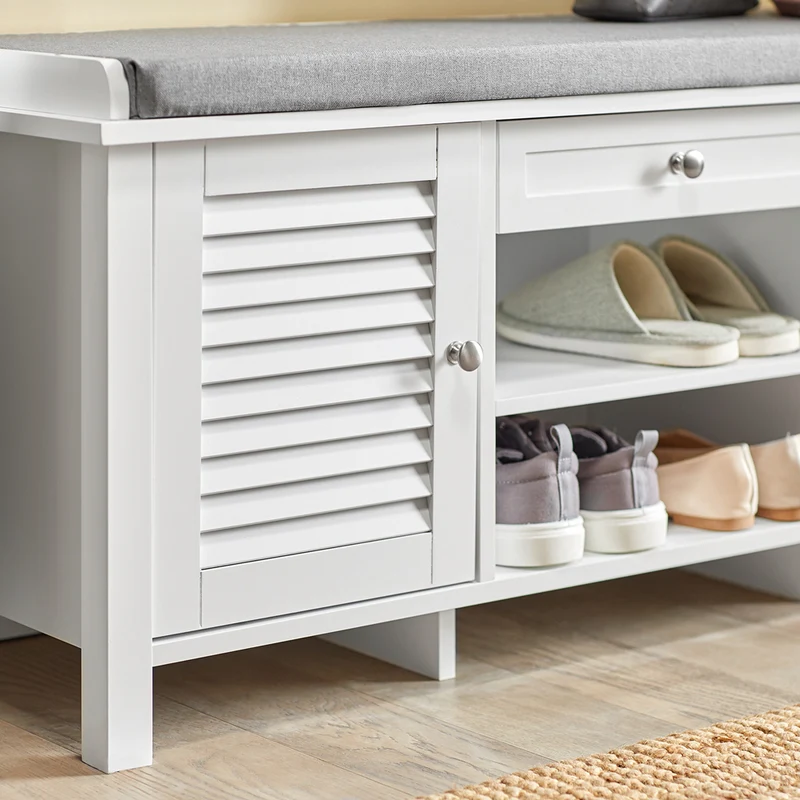 SoBuy FSR83-W Banc à Chaussures avec Coussin Rembourré et Rangement pour Entrée Couloir – 110x35x50 cm, Blanc