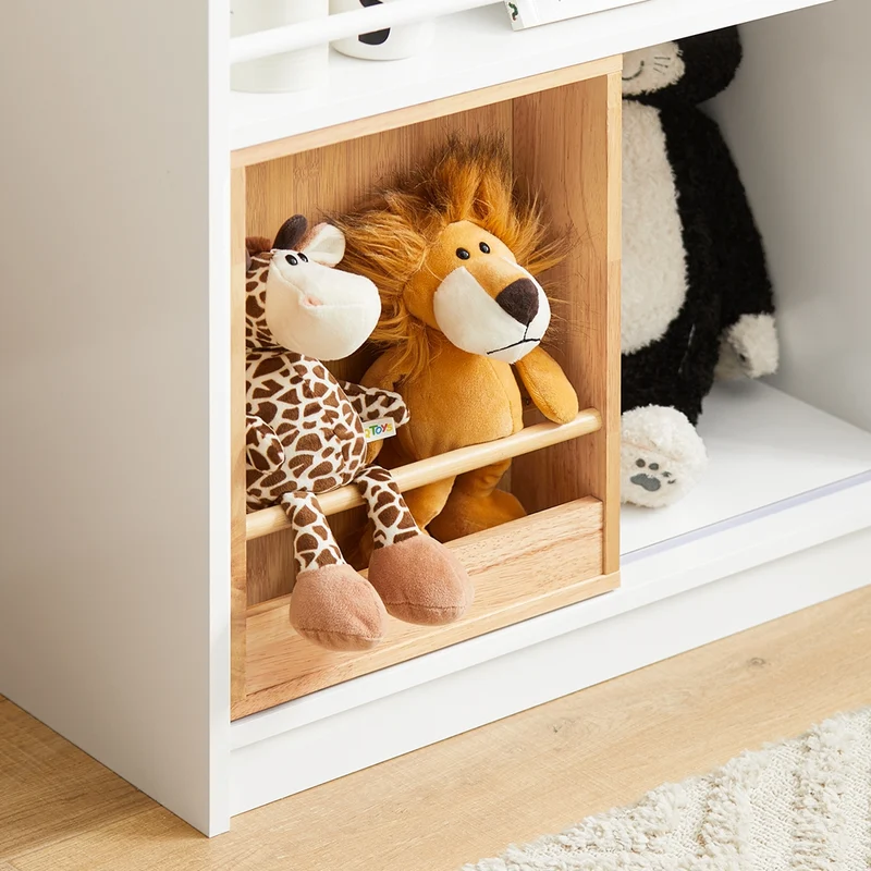 SoBuy KMB98-W Bibliothèque Enfants Étagère à Livres avec Porte Coulissante, Étagère pour Jouets