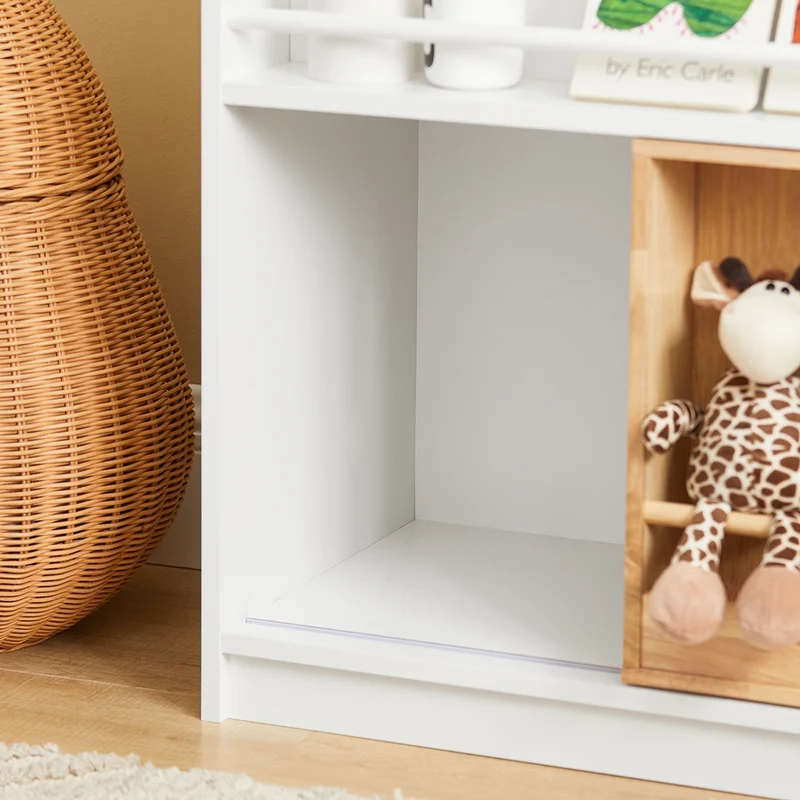 SoBuy KMB98-W Bibliothèque Enfants Étagère à Livres avec Porte Coulissante, Étagère pour Jouets