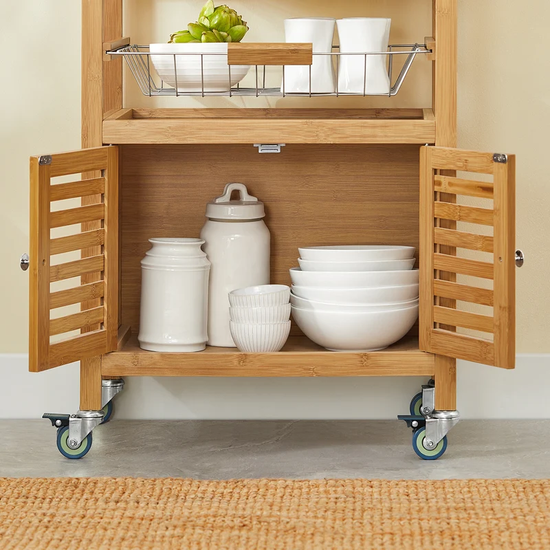 SoBuy FKW53-N Desserte cuisine Table roulante en Bambou Chariot de cuisine