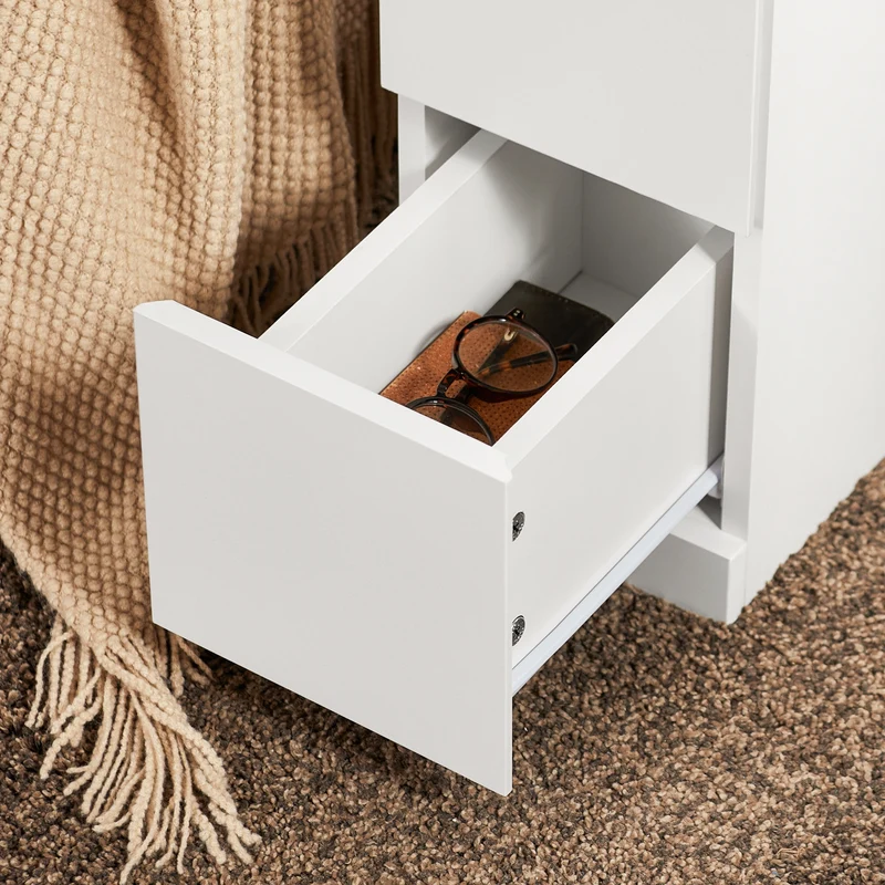 SoBuy FBT149-WN Table de Chevet Étroit 20 cm, 2 Tiroirs et Étagère – Table de Nuit Slim Gain de Place, Blanc Naturel