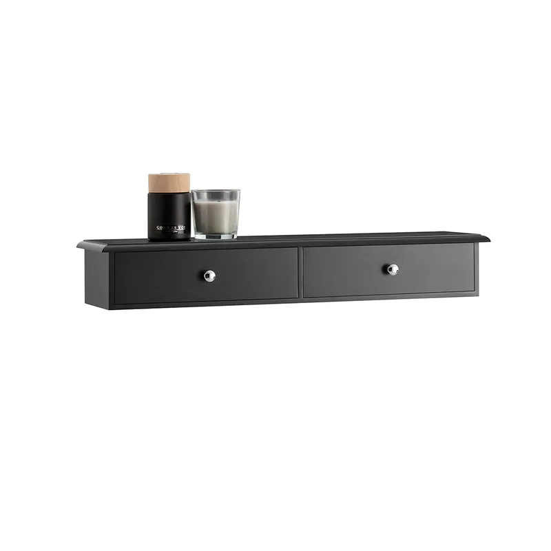 sebuyfr.comG43-SCH Etagere Murale avec 2 Tiroirs - Étagère Flottante Moderne pour Entrée, Salon, Cuisine & Chambre - Noir 64x15x10cm