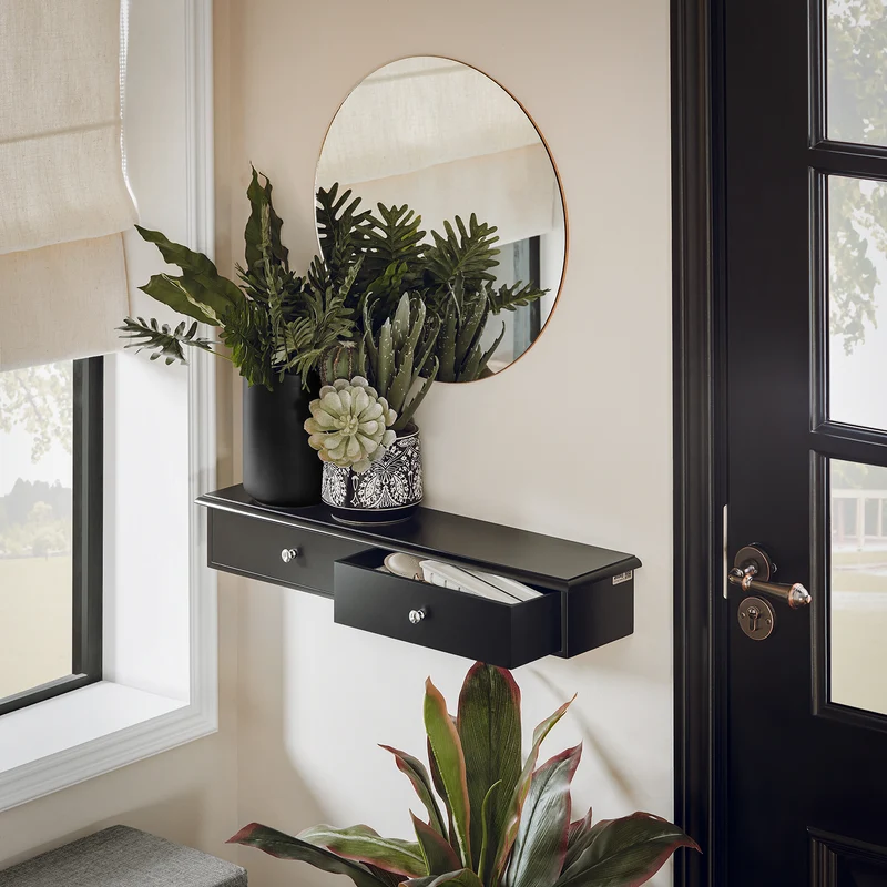 sebuyfr.comG43-SCH Etagere Murale avec 2 Tiroirs - Étagère Flottante Moderne pour Entrée, Salon, Cuisine & Chambre - Noir 64x15x10cm