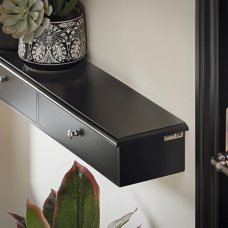 sebuyfr.comG43-SCH Etagere Murale avec 2 Tiroirs - Étagère Flottante Moderne pour Entrée, Salon, Cuisine & Chambre - Noir 64x15x10cm