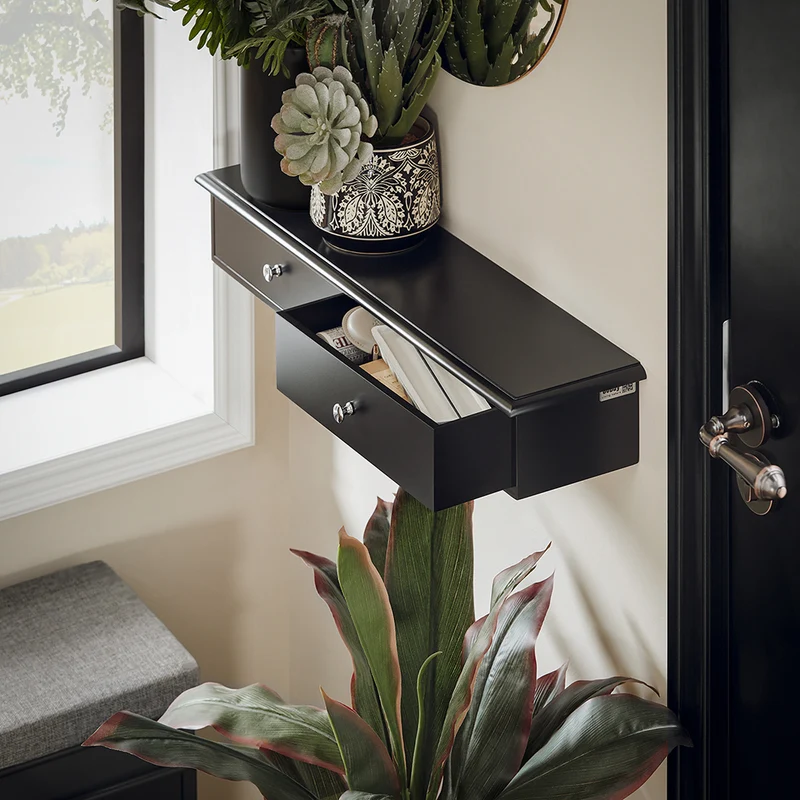 sebuyfr.comG43-SCH Etagere Murale avec 2 Tiroirs - Étagère Flottante Moderne pour Entrée, Salon, Cuisine & Chambre - Noir 64x15x10cm