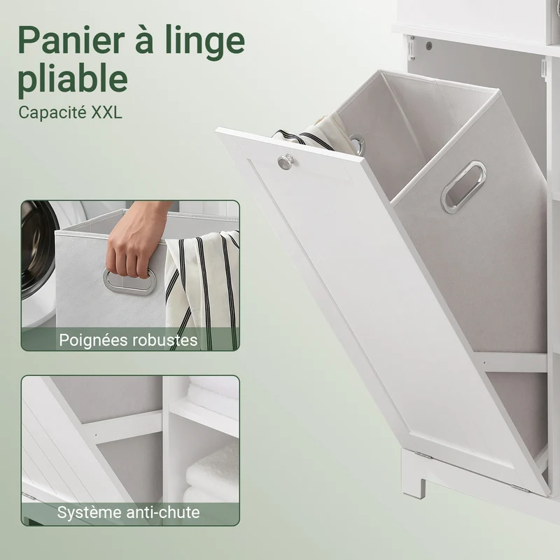 SoBuy BZR104-W Colonne Salle de Bain avec Panier à Linge Intégré – 6 Étagères Réglables, 2 Tiroirs, Gain de Place 171 cm, Blanc
