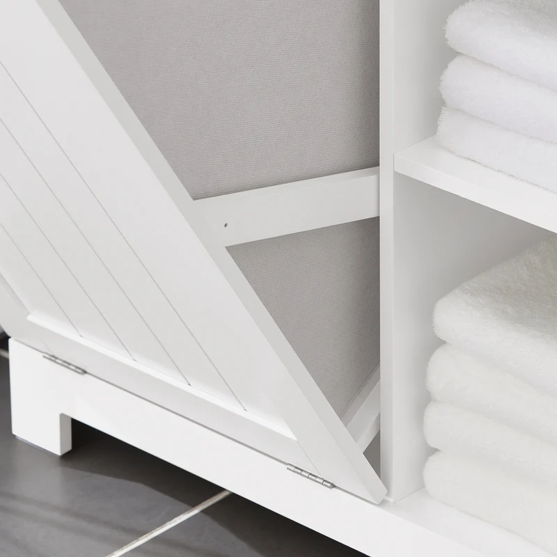 SoBuy BZR104-W Colonne Salle de Bain avec Panier à Linge Intégré – 6 Étagères Réglables, 2 Tiroirs, Gain de Place 171 cm, Blanc