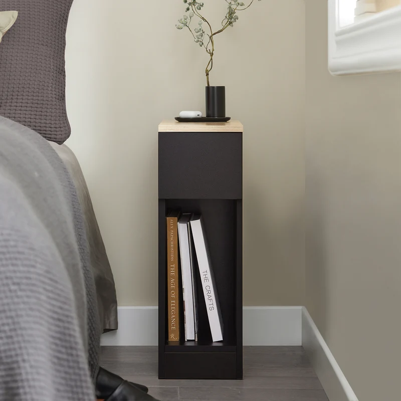 SoBuy FBT111-SCHx2 Lot de 2 Tables de Chevet Fines avec Tiroir et Étagère – L20 × P35 × H60 cm, Noir