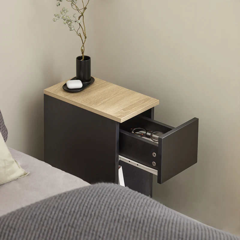 SoBuy FBT111-SCHx2 Lot de 2 Tables de Chevet Fines avec Tiroir et Étagère – L20 × P35 × H60 cm, Noir