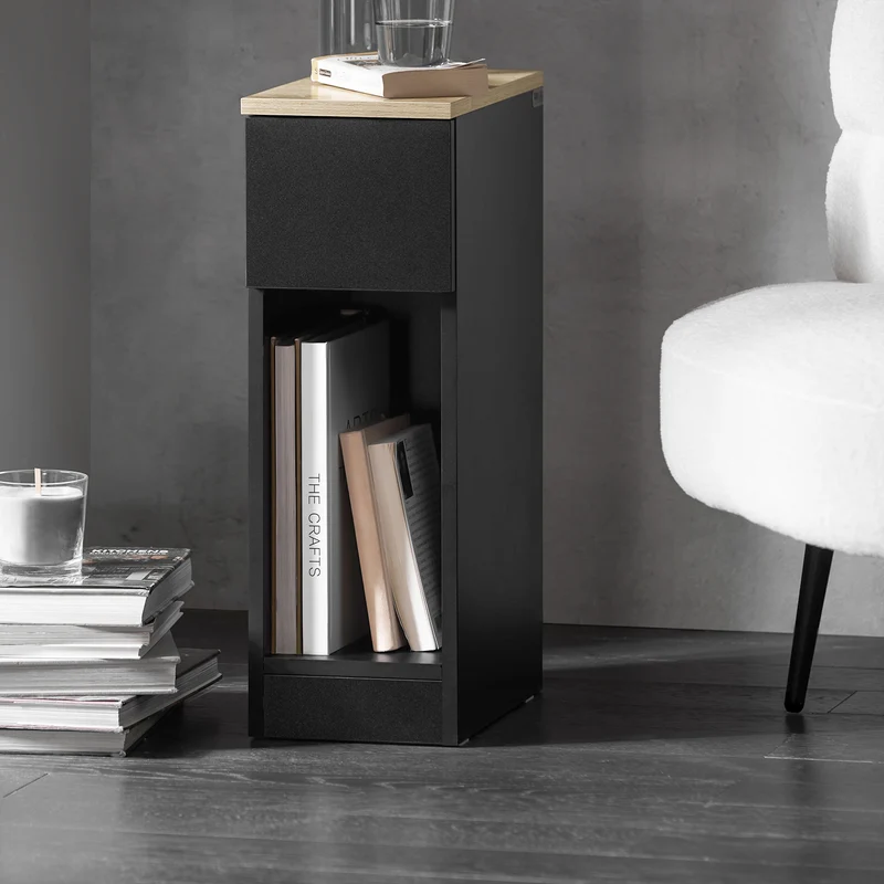 SoBuy FBT111-SCHx2 Lot de 2 Tables de Chevet Fines avec Tiroir et Étagère – L20 × P35 × H60 cm, Noir