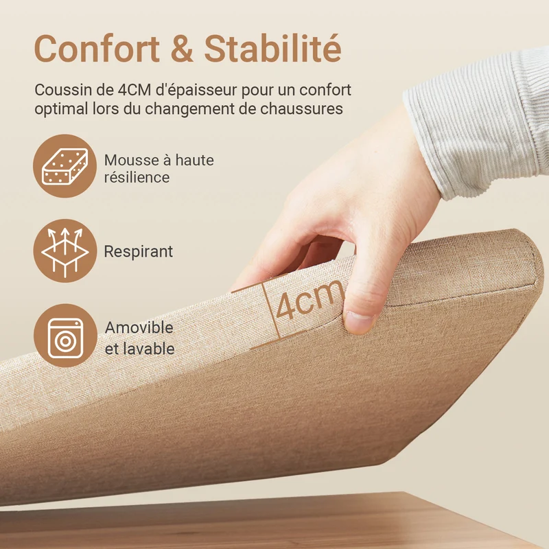 SoBuy FSR163-N Banc à Chaussures avec Coussin et Portes Coulissantes – Naturel