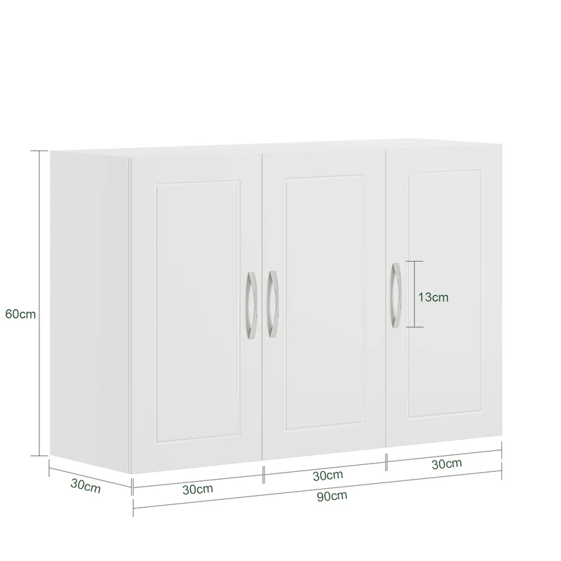 SoBuy FRG231-L-W Meuble Haut Suspendu 90 cm – 3 Portes, Étagère Réglable – Blanc