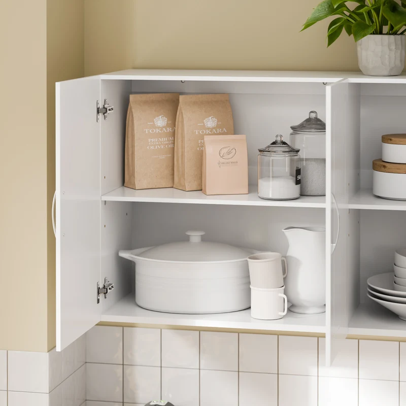 SoBuy FRG231-L-W Meuble Haut Suspendu 90 cm – 3 Portes, Étagère Réglable – Blanc