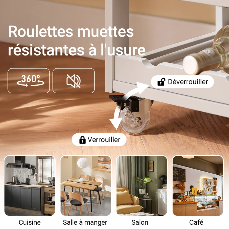 SoBuy FKW45-KA Desserte Cuisine sur Roulettes – Plan Hévéa, Casier à Vin, 1 Tiroir, 1 Placard – 67×38×86 cm, Marron Clair