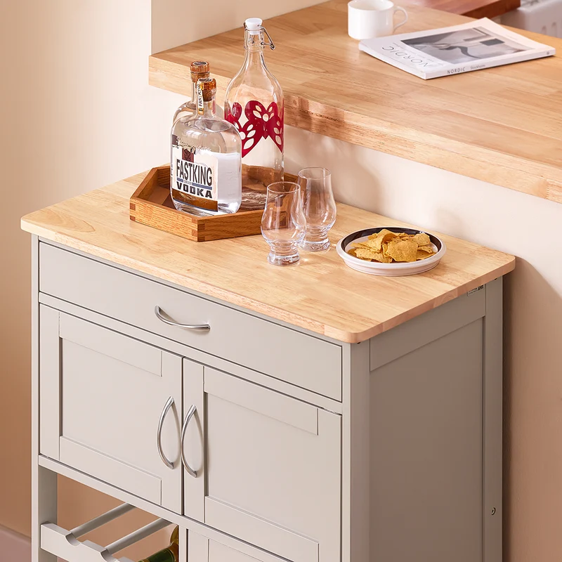 SoBuy FKW45-KA Desserte Cuisine sur Roulettes – Plan Hévéa, Casier à Vin, 1 Tiroir, 1 Placard – 67×38×86 cm, Marron Clair