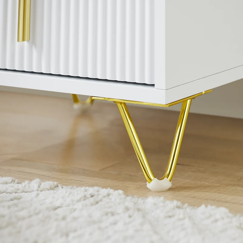 SoBuy FBT168-W Table de Chevet Chic Blanc et Doré – 3 Tiroirs et Étagère, Style Moderne