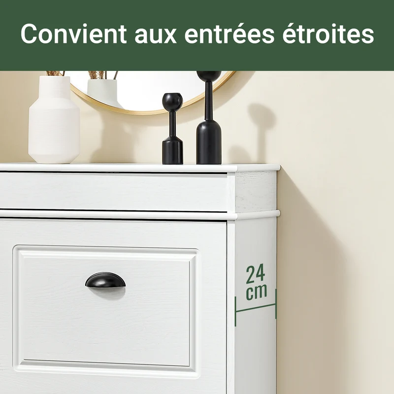 SoBuy FSR79-WG + FSR78-WG Ensemble Armoire à Chaussures 4 + 2 Abattants, Rangement 24 Paires, Gain de Place – Effet Bois Vieilli Blanc