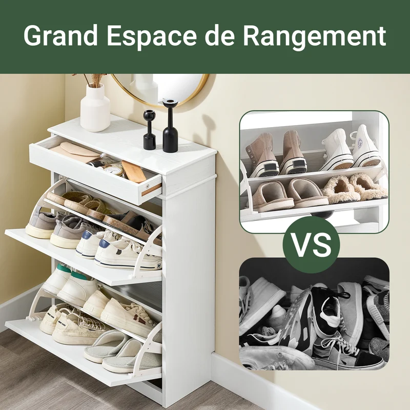 SoBuy FSR79-WG + FSR78-WG Ensemble Armoire à Chaussures 4 + 2 Abattants, Rangement 24 Paires, Gain de Place – Effet Bois Vieilli Blanc