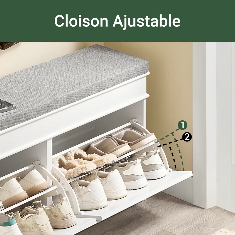 SoBuy FSR64-WG + FSR79-WG Ensemble Armoire à Chaussures avec Coussin et 4 Abattants, Gain de Place – Effet Bois Vieilli Blanc