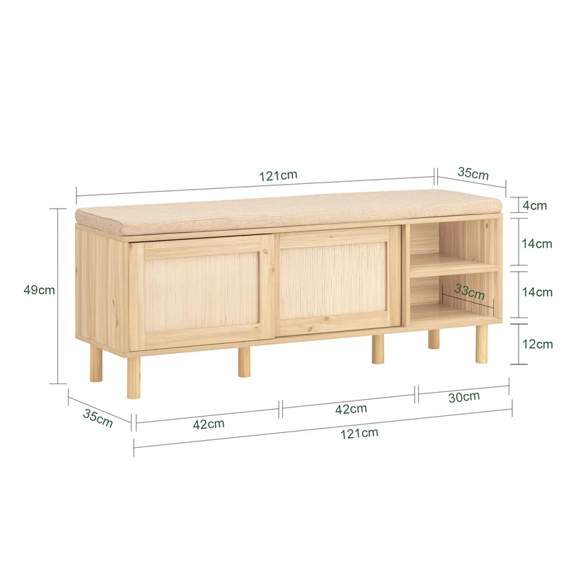 SoBuy Lot FSR163-N + FSR160-N – Ensemble Meubles à Chaussures Couleur Naturelle, Banc avec Coussin + Armoire 2 Abattants, Rangement Entrée 2 Pièces